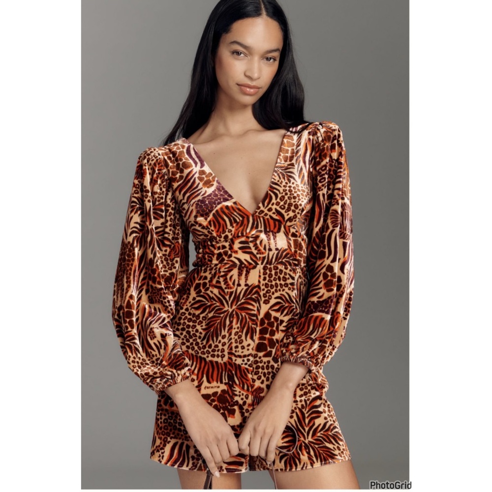 Farm Rio X Anthropologie Long Sleeve Printed Romper Safari Sand XS NEW Tags